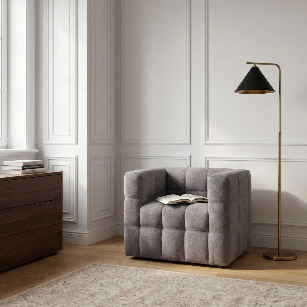 Fotel BISKOTO w tkaninie szary 80x68x65 cm