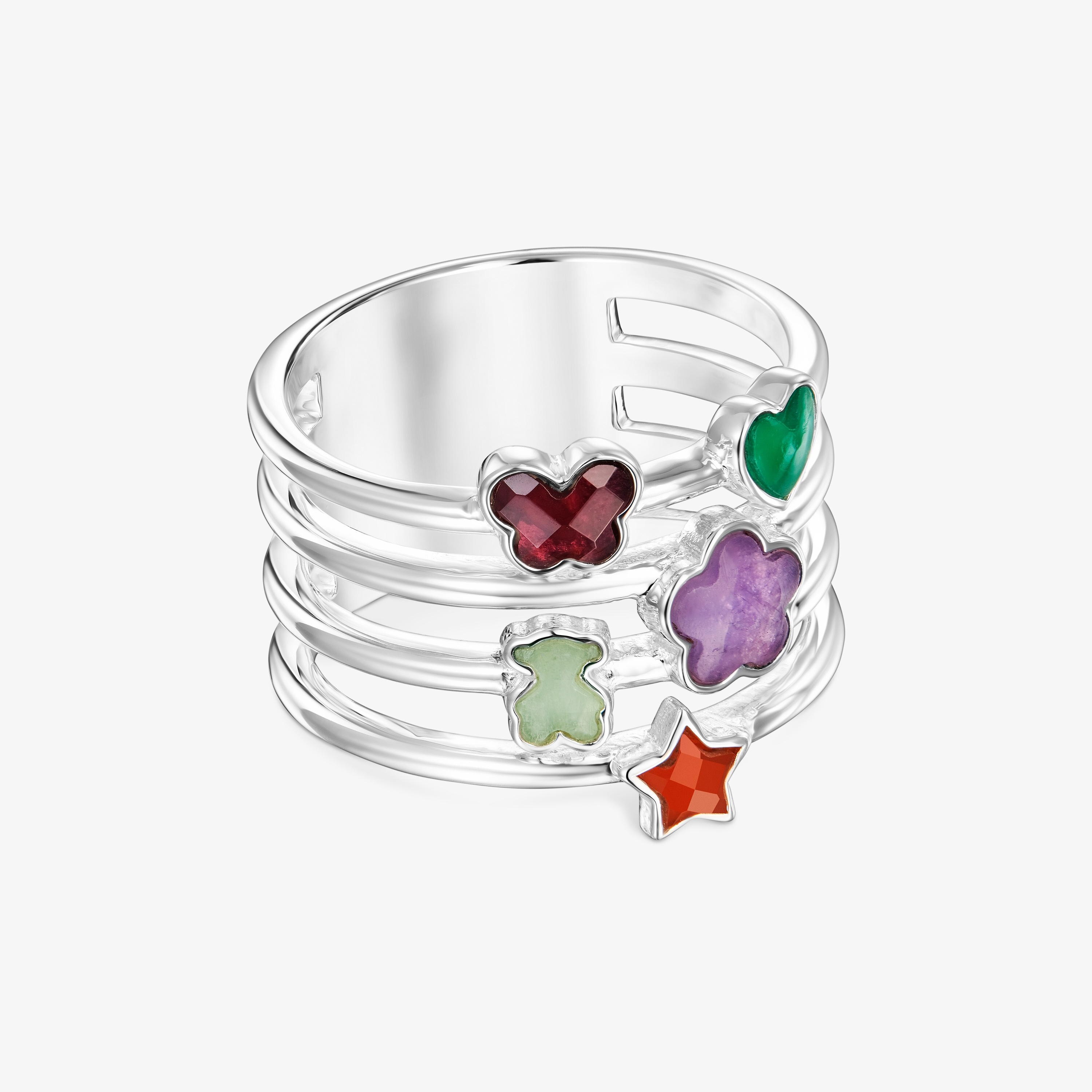 Anillo ancho de plata y gemas motivos Bold Motif
