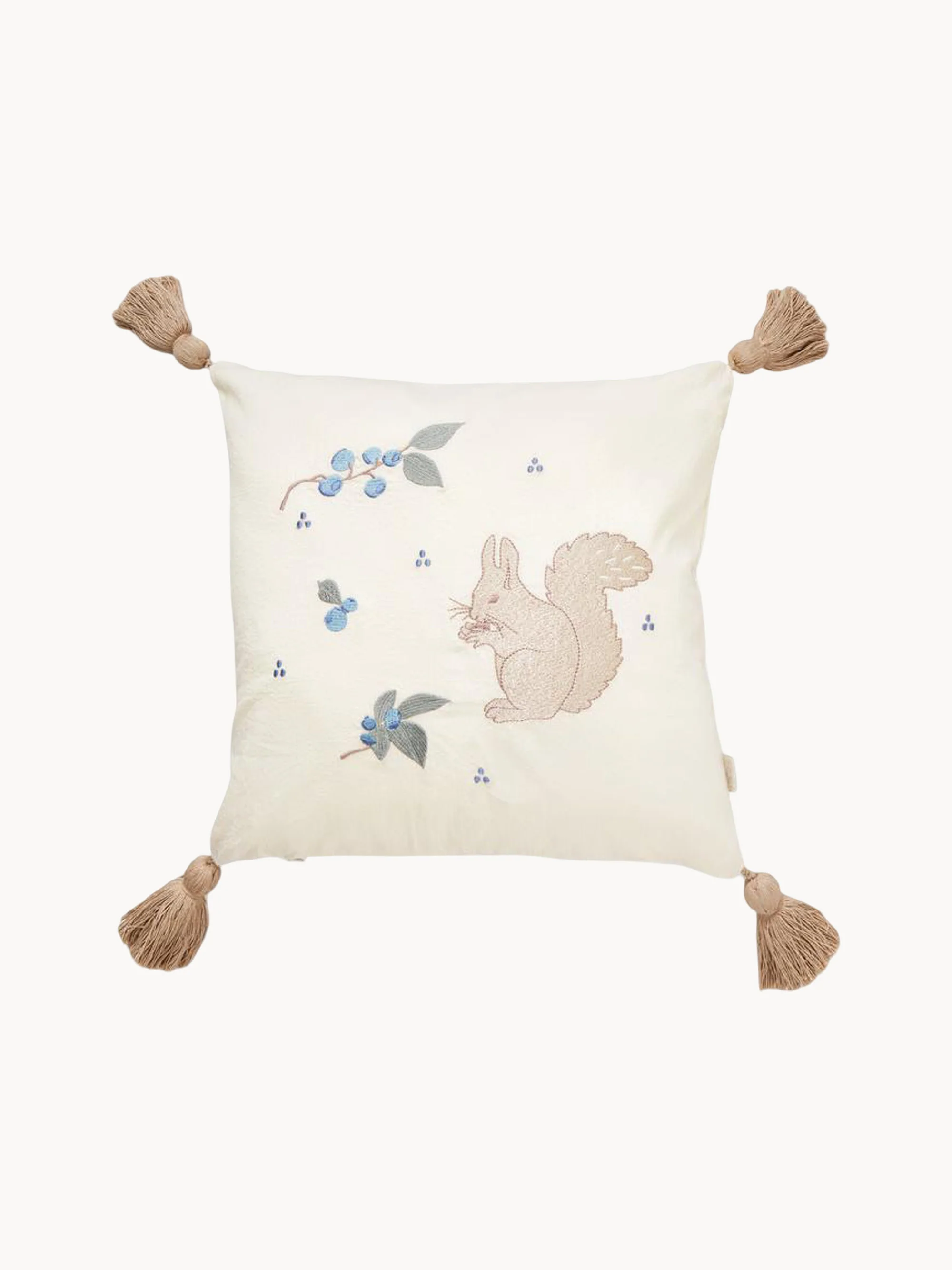 Kissen Blueberries mit Quasten, aus Bio-Baumwolle