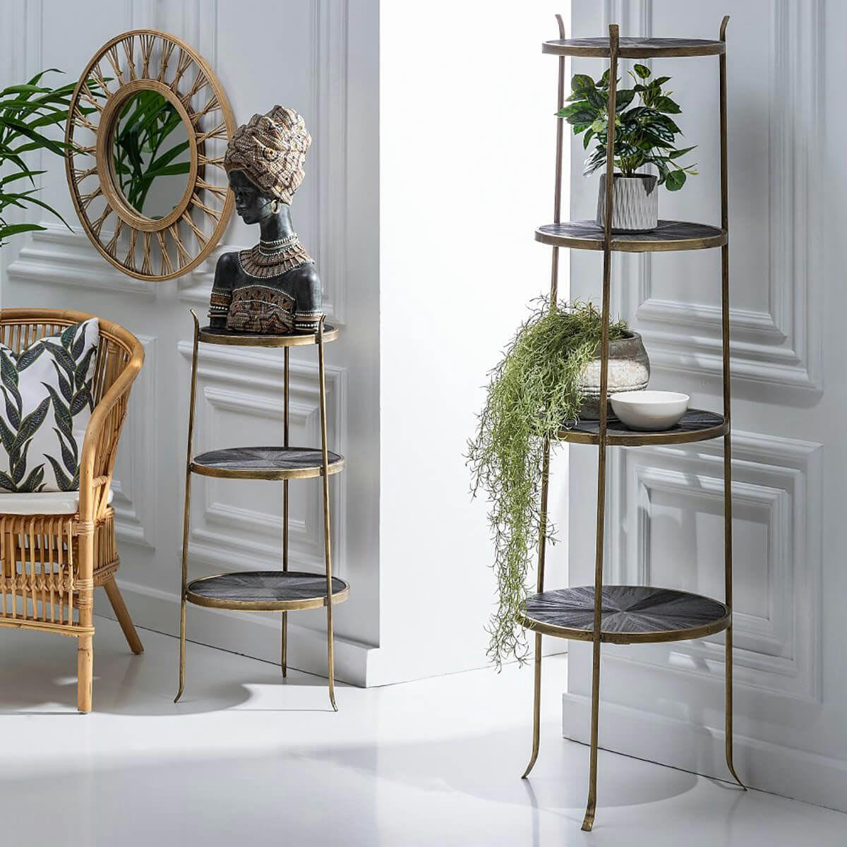 REGAL - Etagère  3 plateaux métal noir et or vieilli