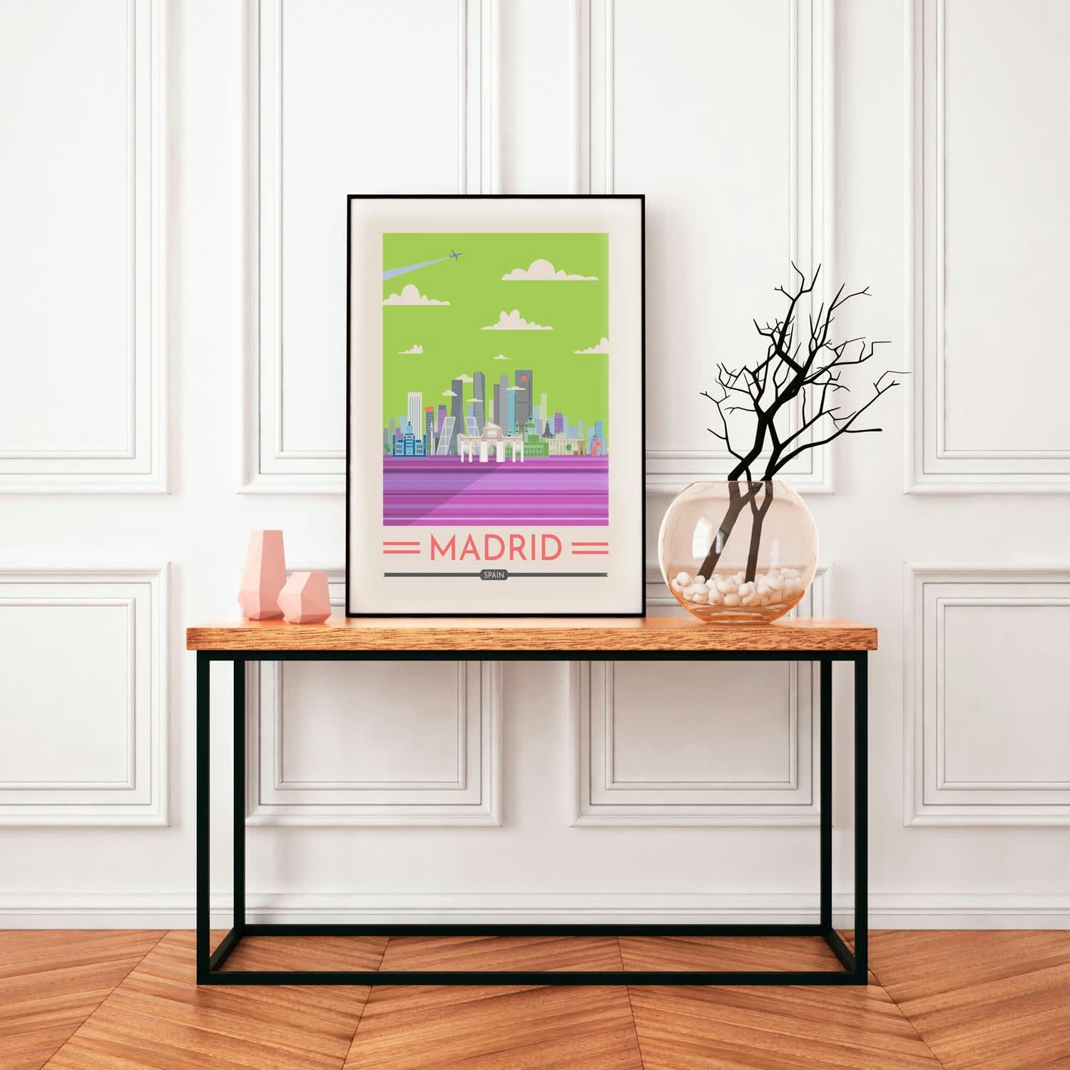 CIUDADES - Affiche avec cadre noir - Madrid - 30x40