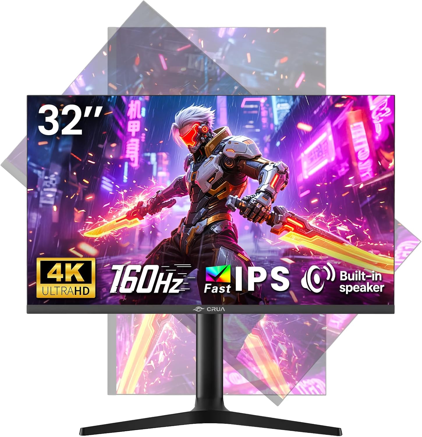 CRUA 32'' 4K Gaming Monitor 160Hz  UHD 3840x2160 IPS Screen  Height/Pivot/Swivel/Tilt Adjustable Vertical Monitor  Support FreeSync  Built-in Speakers  120% sRGB  PIP/PBP  HDMI 2.0 & DP 1.4-Black