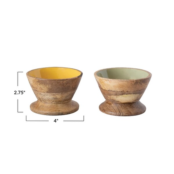 Enameled Mango Wood Footed Bowl - 4.0"L x 4.0"W x 2.8"H