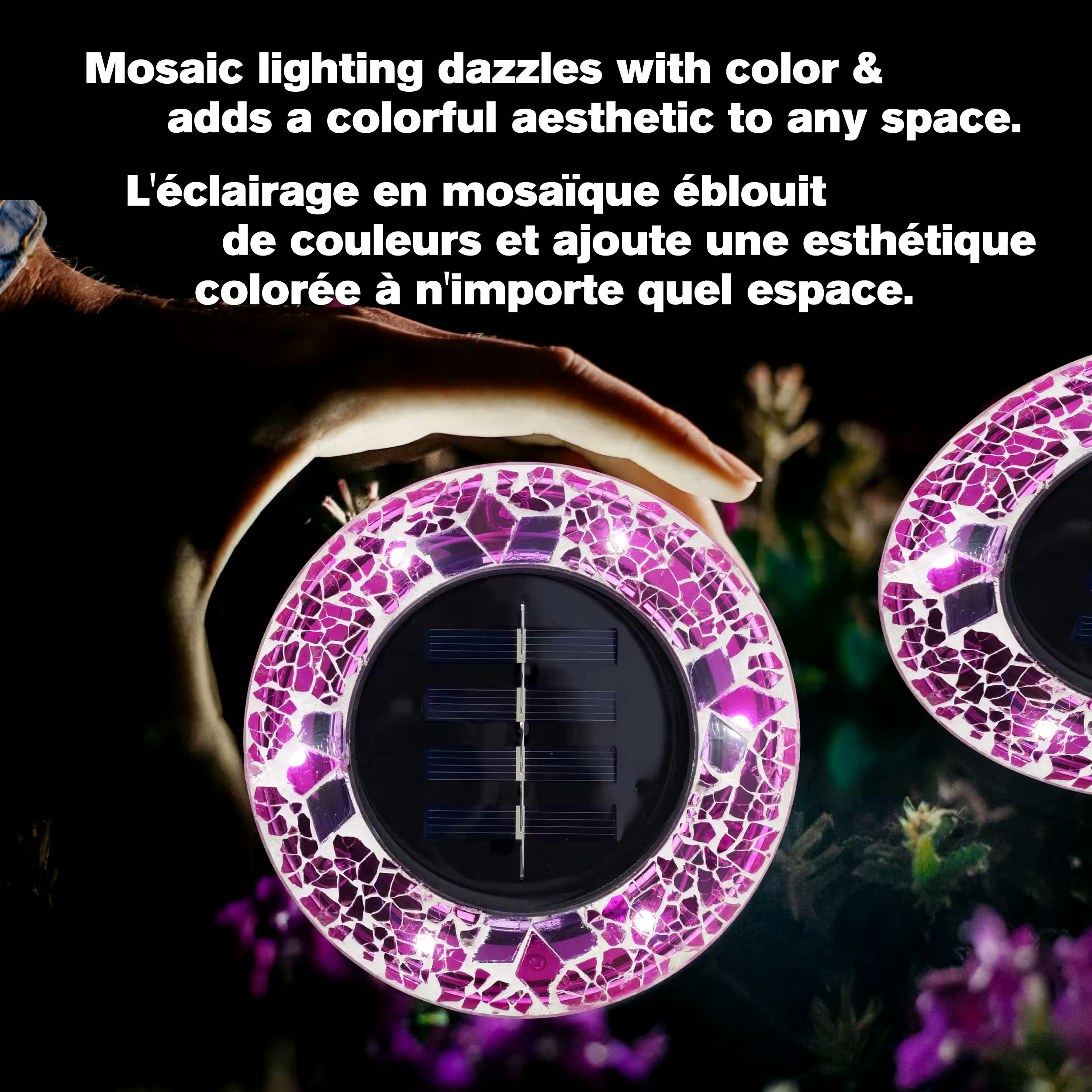 As Seen On TV Solar Powered Outdoor Mosaic Disk Lights, Pink