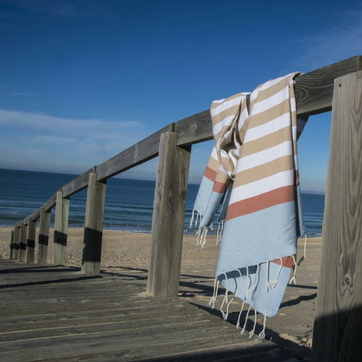 ARCACHON - Fouta tricolore coton  100x200 beige