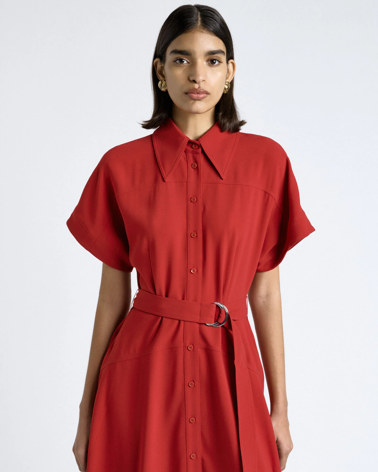 Cherry Crepe Midi Shirt Dress