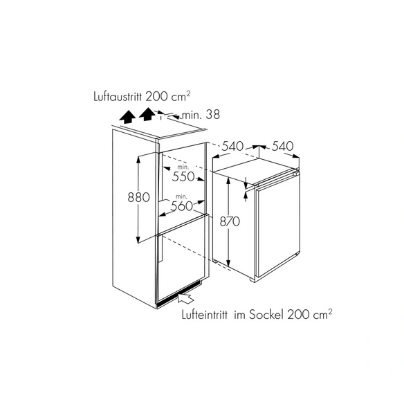 Einbau-Kühlschrank »WKS135.0EEB«, BxHxL: 54 x 88 x 54 cm, Einbaugerät