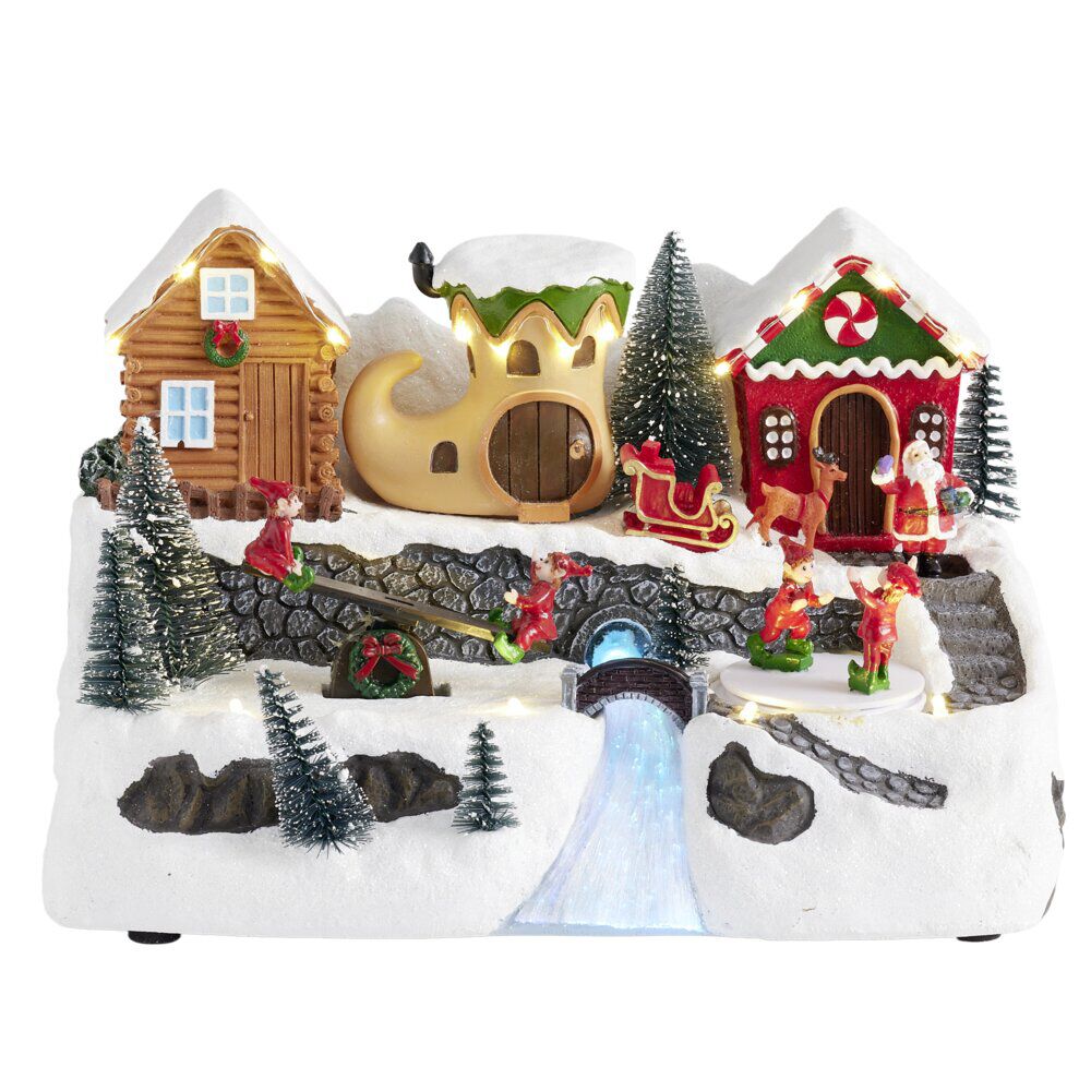 Village de No&euml;l animé LED scène lutins 28,5x19xH18cm