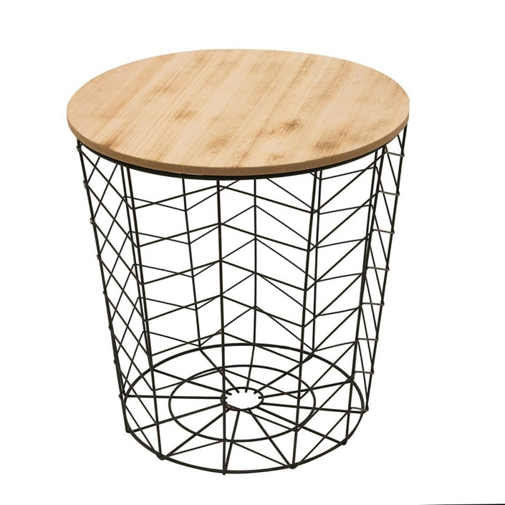- Table filaire bois et métal noir motif chevron