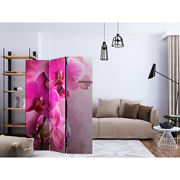 Paravent 3 Volets Design Orchidée Rose pour Intérieur 135 x 172 cm Rose et Vert