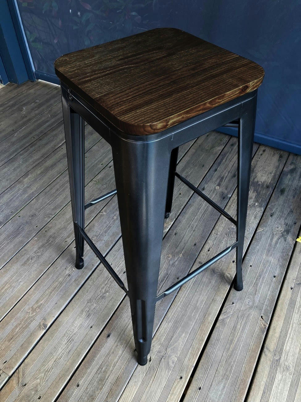 NEVADA - Tabouret de bar en acier gris et bois foncé