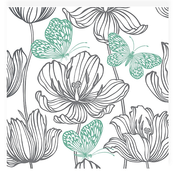 20 serviettes en papier 33 x 33 cm Fleurs et papillons
