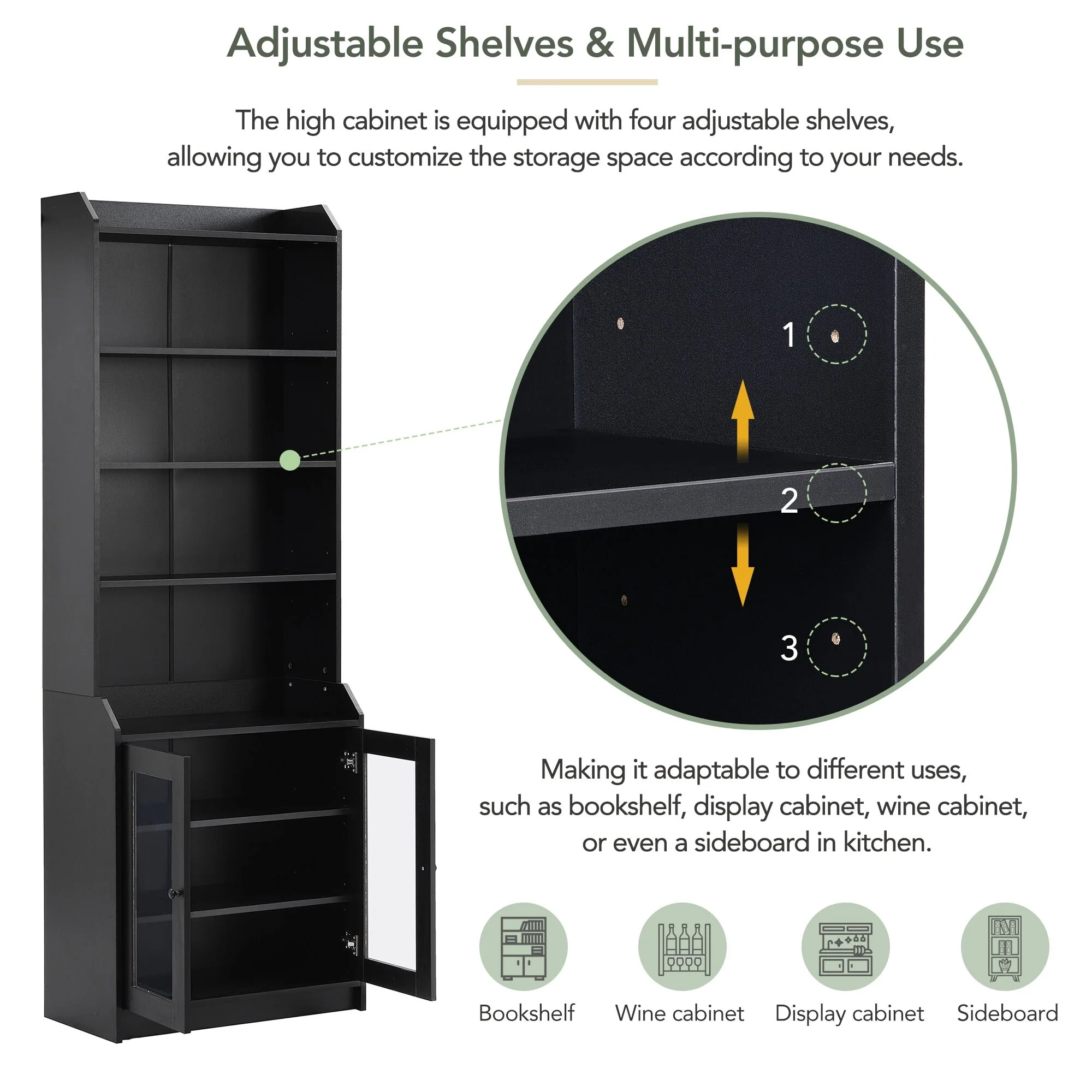 Contemporary Bookshelf with Adjustable Shelves for Living Room