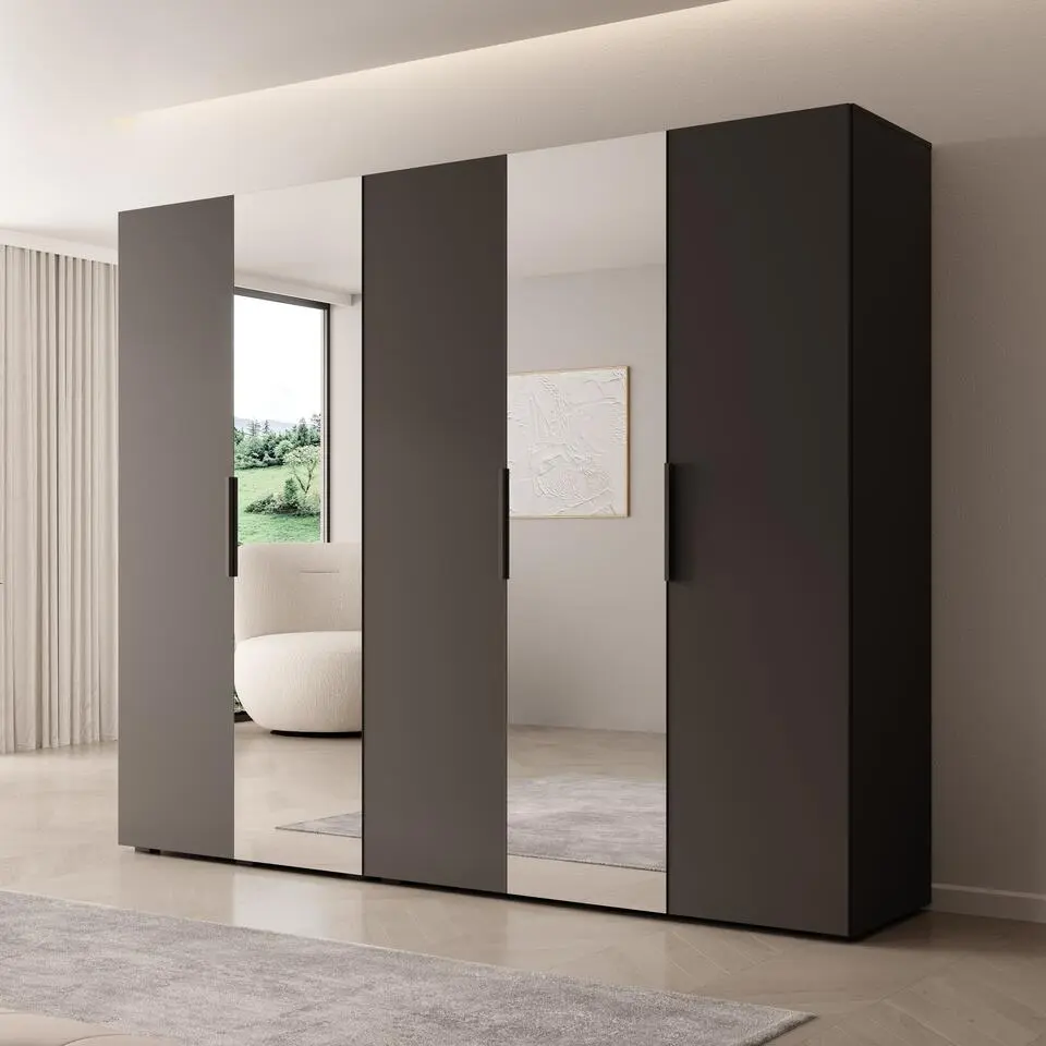 Meubella - Kledingkast Marquesa - Zwart - 250 cm - Met spiegel