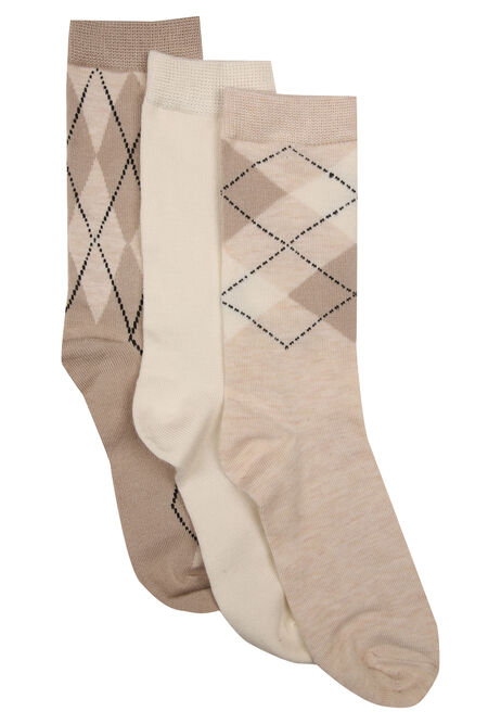 Womens 3pk Natural Argyle Super Soft Ankle Socks