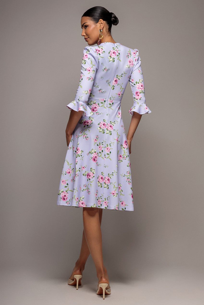 Goddiva Floral Printed Flared Sleeve Midi