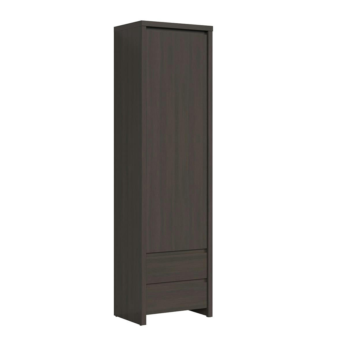 - Armoire colonne 1 porte 2 tiroirs panneaux agglomérés naturel foncé