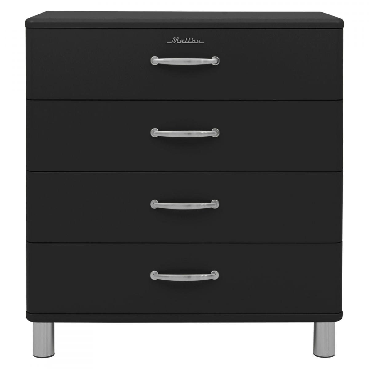 MALIBU - Commode style rétro 4 tiroirs 86cm noir