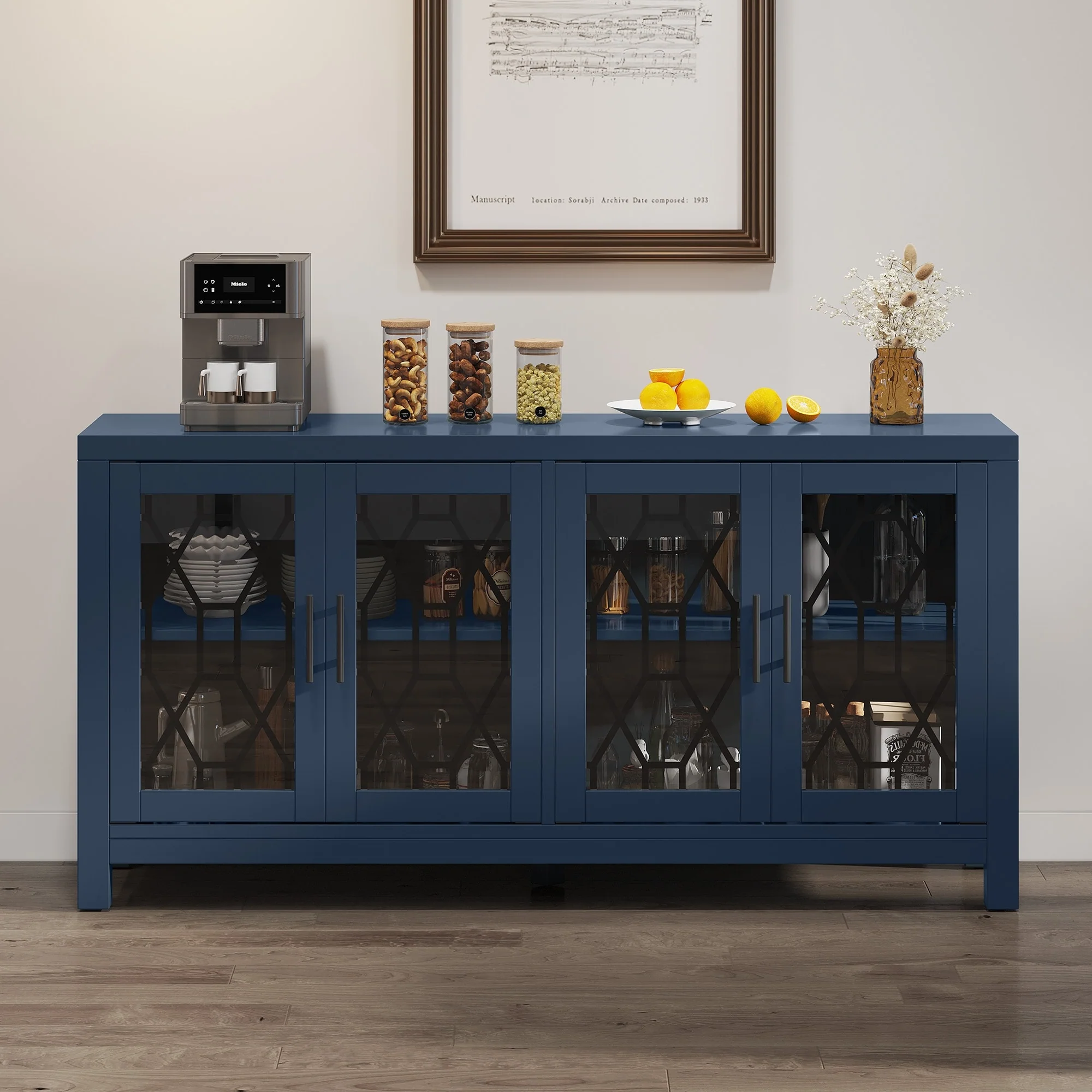 Moasis 60 Buffet Sideboard with Decorative Glass Cabinet Doors