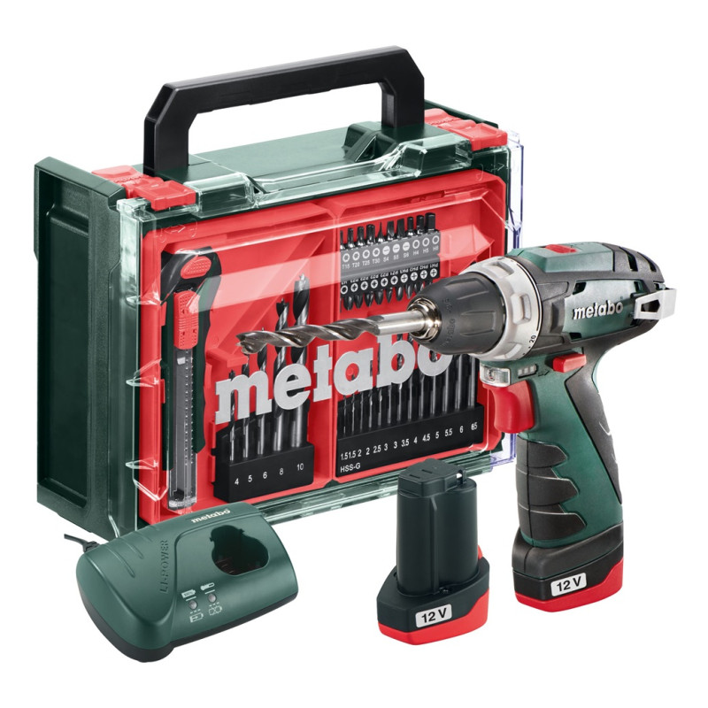 Perceuse visseuse sur batterie PowerMaxx BS avec accessoires 2 x 2 Ah 12 V METABO