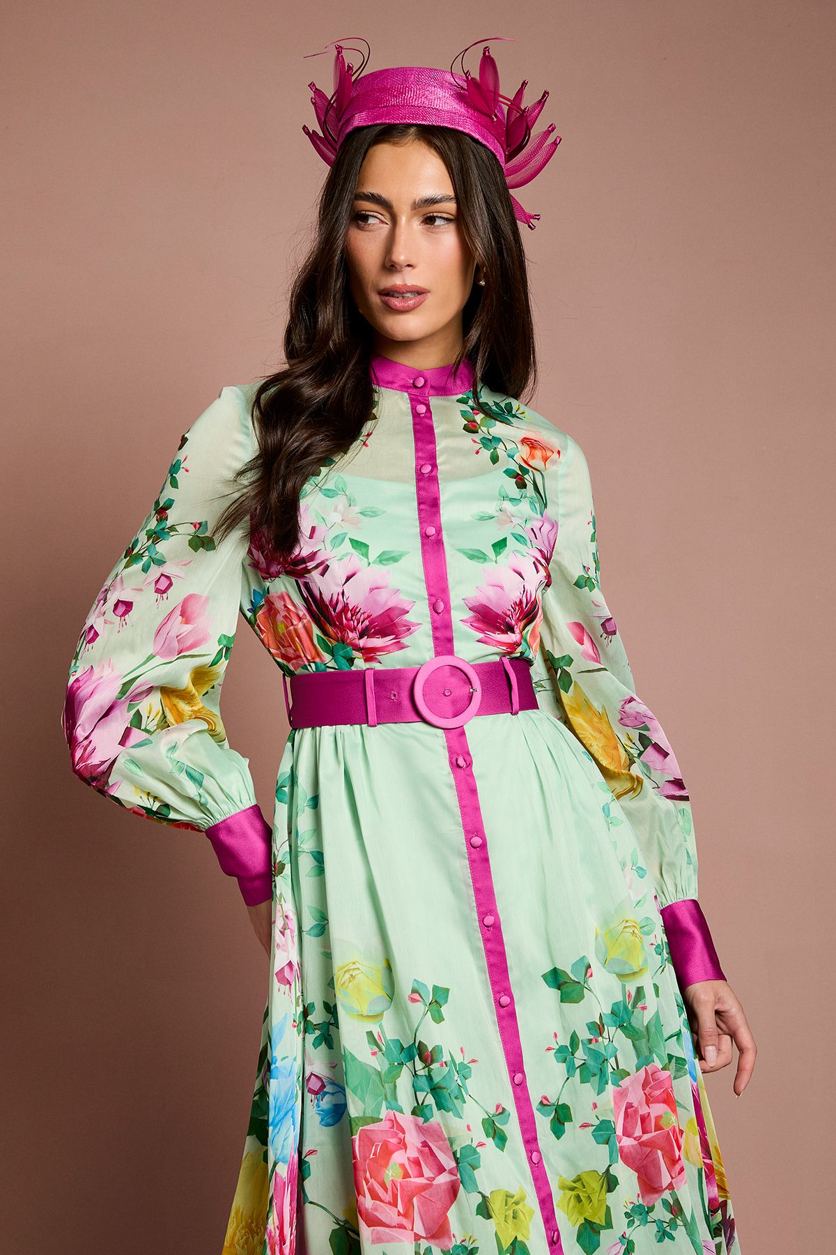 Coast Lisa Tan Organza Printed Shirt Dress