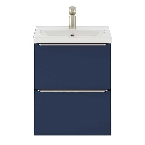 Meuble vasque suspendu faible profondeur bleu nuit mat l.50 cm Imandra   plan vasque blanc céramique Nira, GoodHome