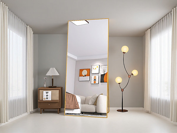 Miroir en Pied Grand 180x80 cm, Miroir pleine longueur, Utilisable au sol ou mural, Rectangulaire, pour Salon, Dressing, Doré