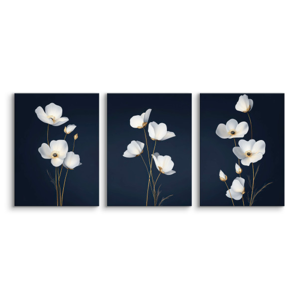 3x Obraz Set Białe Kwiaty Polne 30x40cm