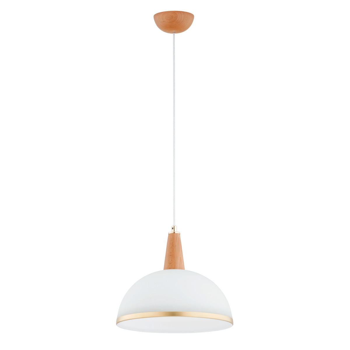 Lampa wisząca jasne drewno-biała-złota REYNO 1xE27x15W Alfa