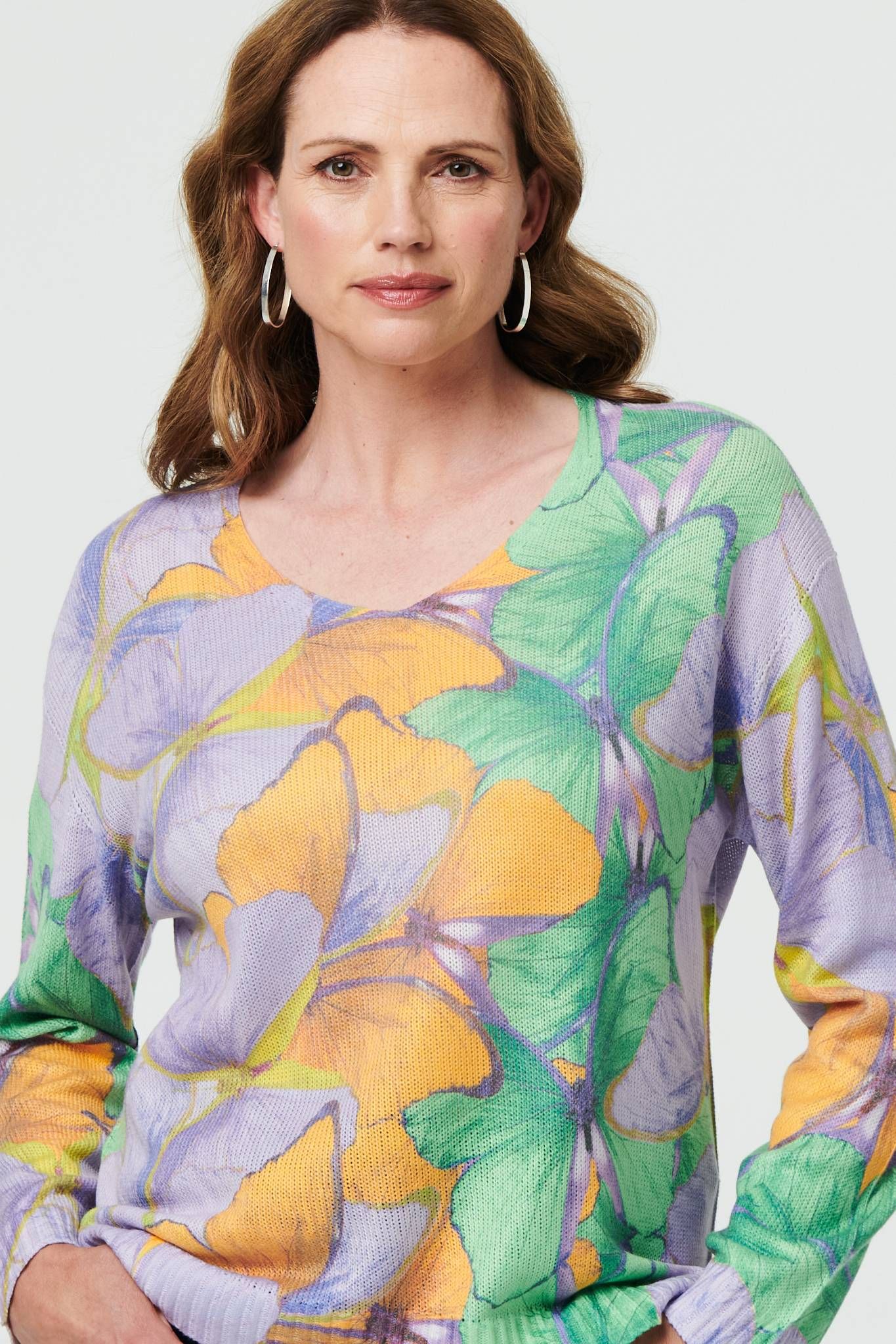 Izabel London Butterfly Print Long Sleeve Relaxed Top