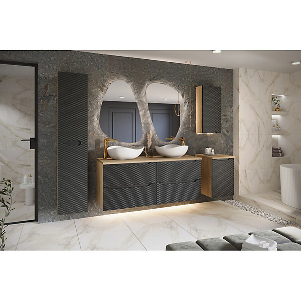 Colonne de salle de bain YOKA2 portesChene clair et noirL35 x P33 x H170 cmMeuble suspendu