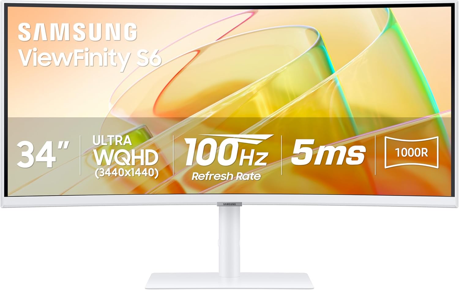 Samsung 34” ViewFinity (S65TC) Series Ultra-WQHD 1000R Curved Computer Monitor  HDR10  100Hz  AMD FreeSync  Thunderbolt 4  Height Adjustable Stand  Built-in Speakers  Eye Care  LS34C650TANXGO  2024