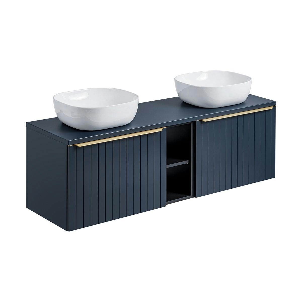 - Meuble double vasque 140cm 2 niches bleu