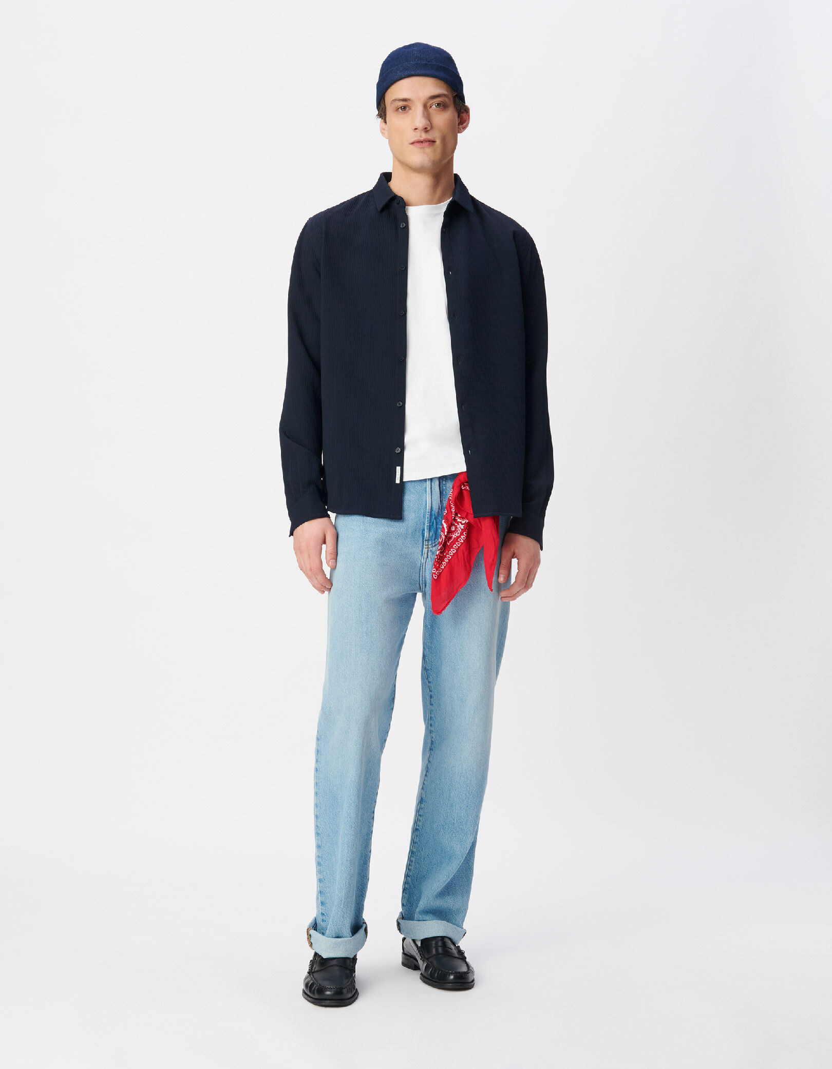 Chemise slim marine seersucker DRY FAST Homme