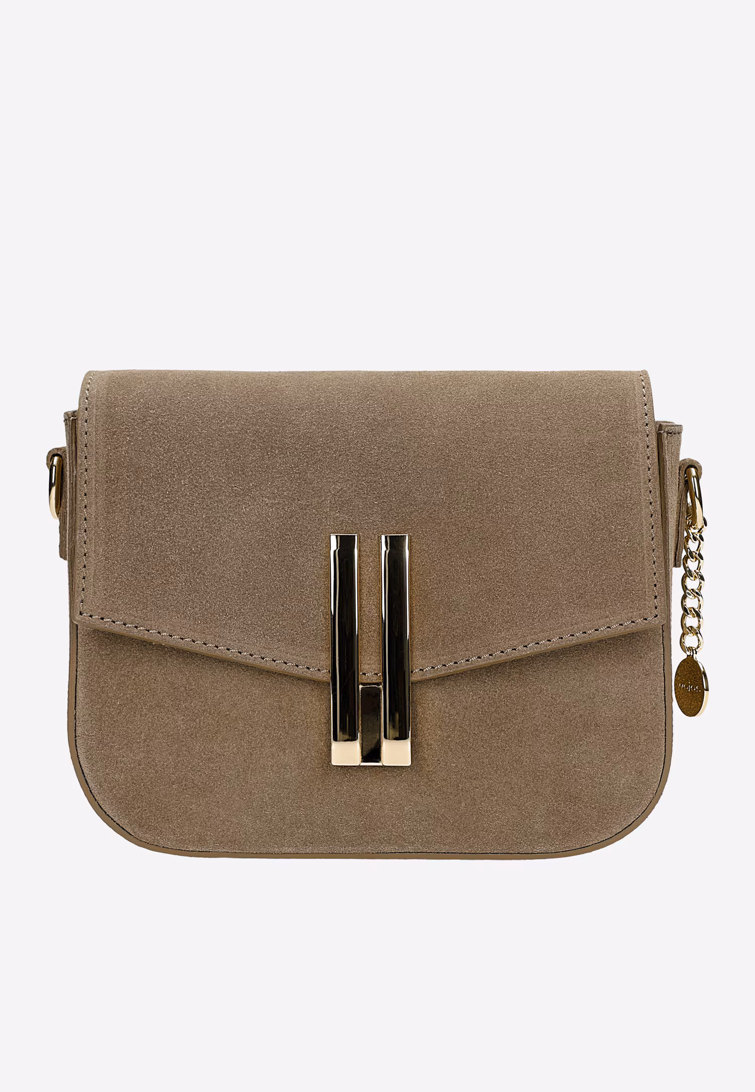Beżowa torebka saddle bag z dwoiny ze złotymi elementami