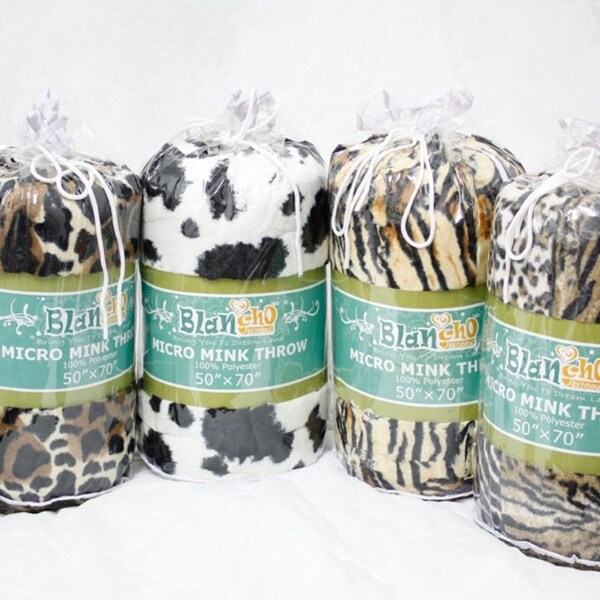 Tiger Gray Micro Mink Fur Throw Blanket w/ 14.5 OZ filling (50 by 70 inches)