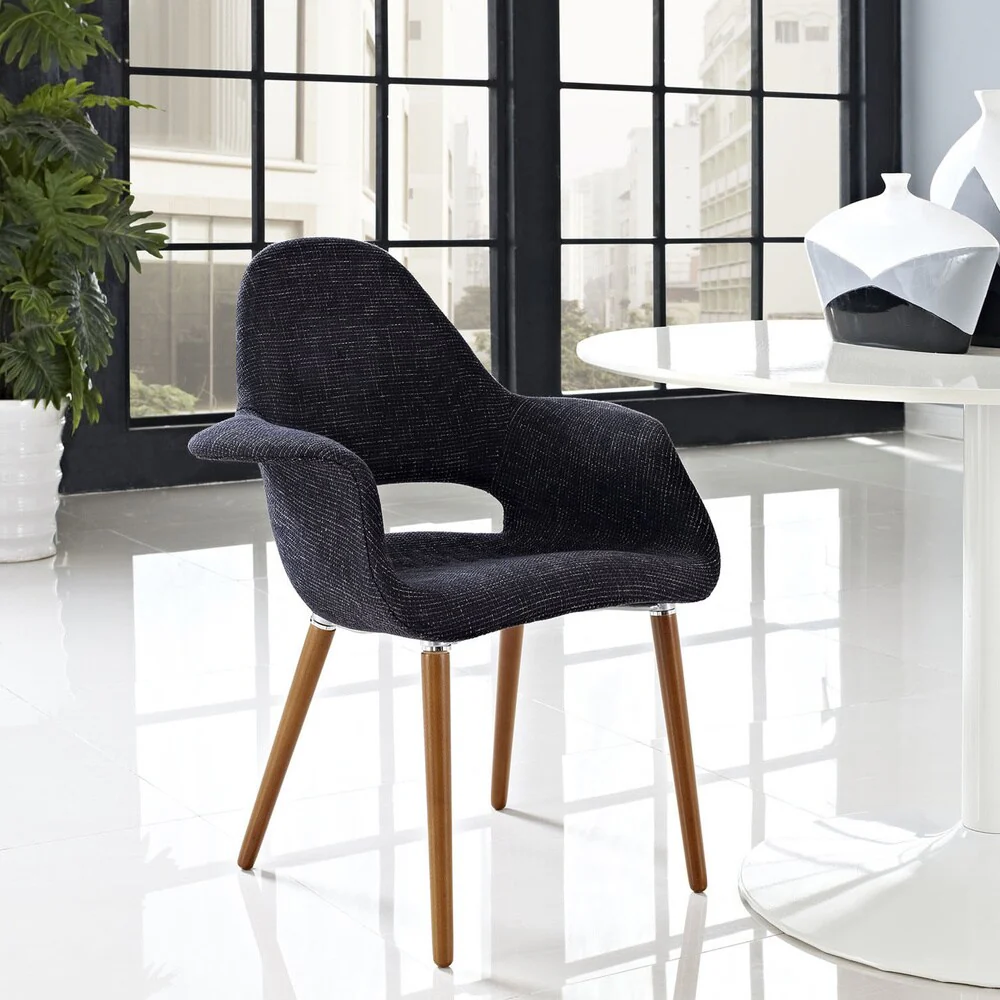 Modway Aegis Upholstered Fabric Dining Chair With Wood Legs in Orange