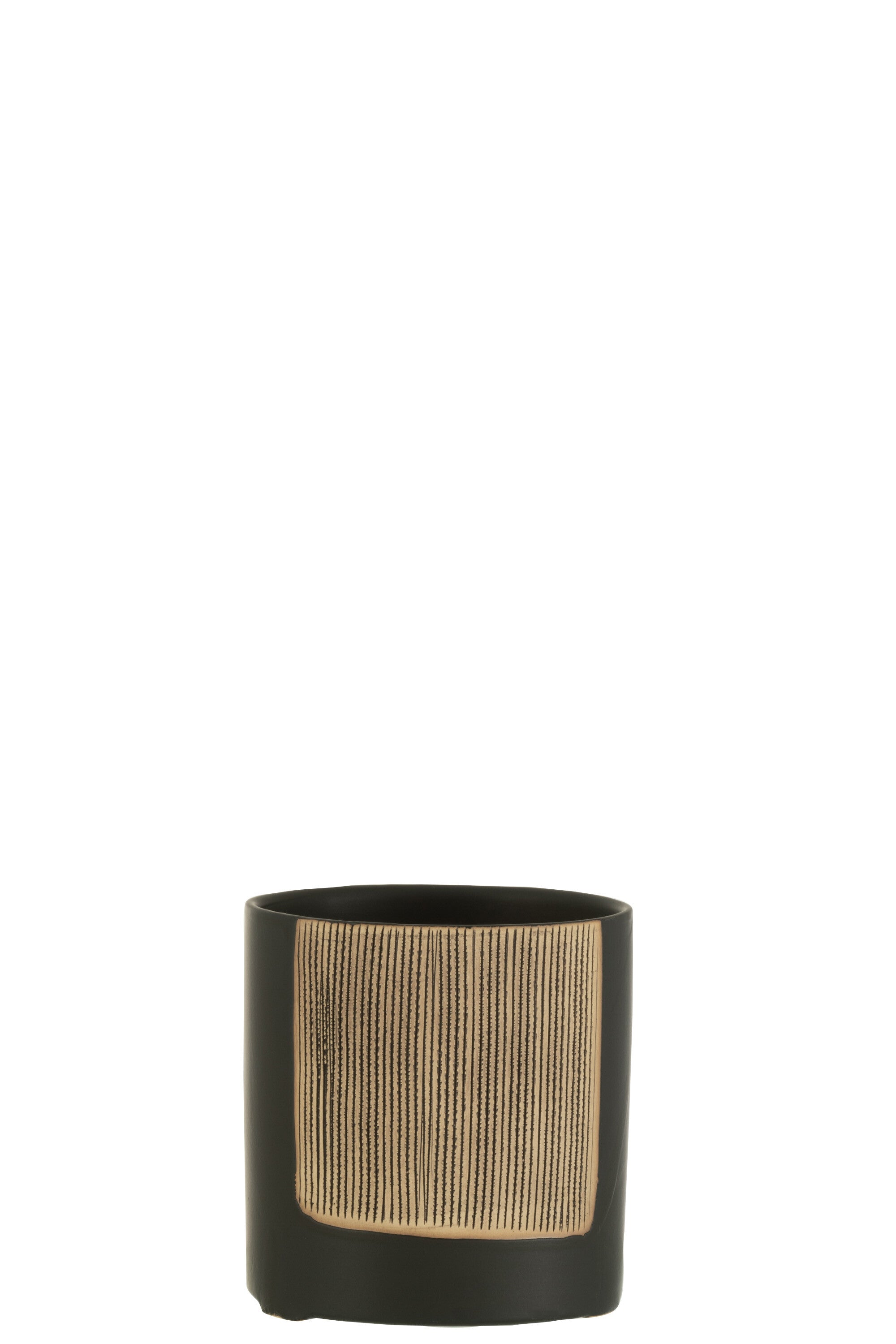 J-Line bloempot Maria Rond - keramiek - zwart - 2 stuks - Ø 12 cm