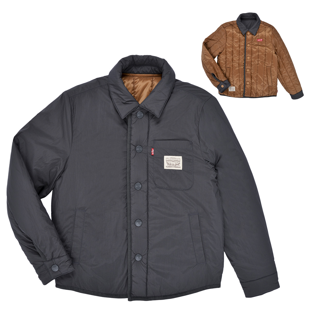 Levi's - LVB REVERSIBLE QUILTED SHACKET - Black / Brown