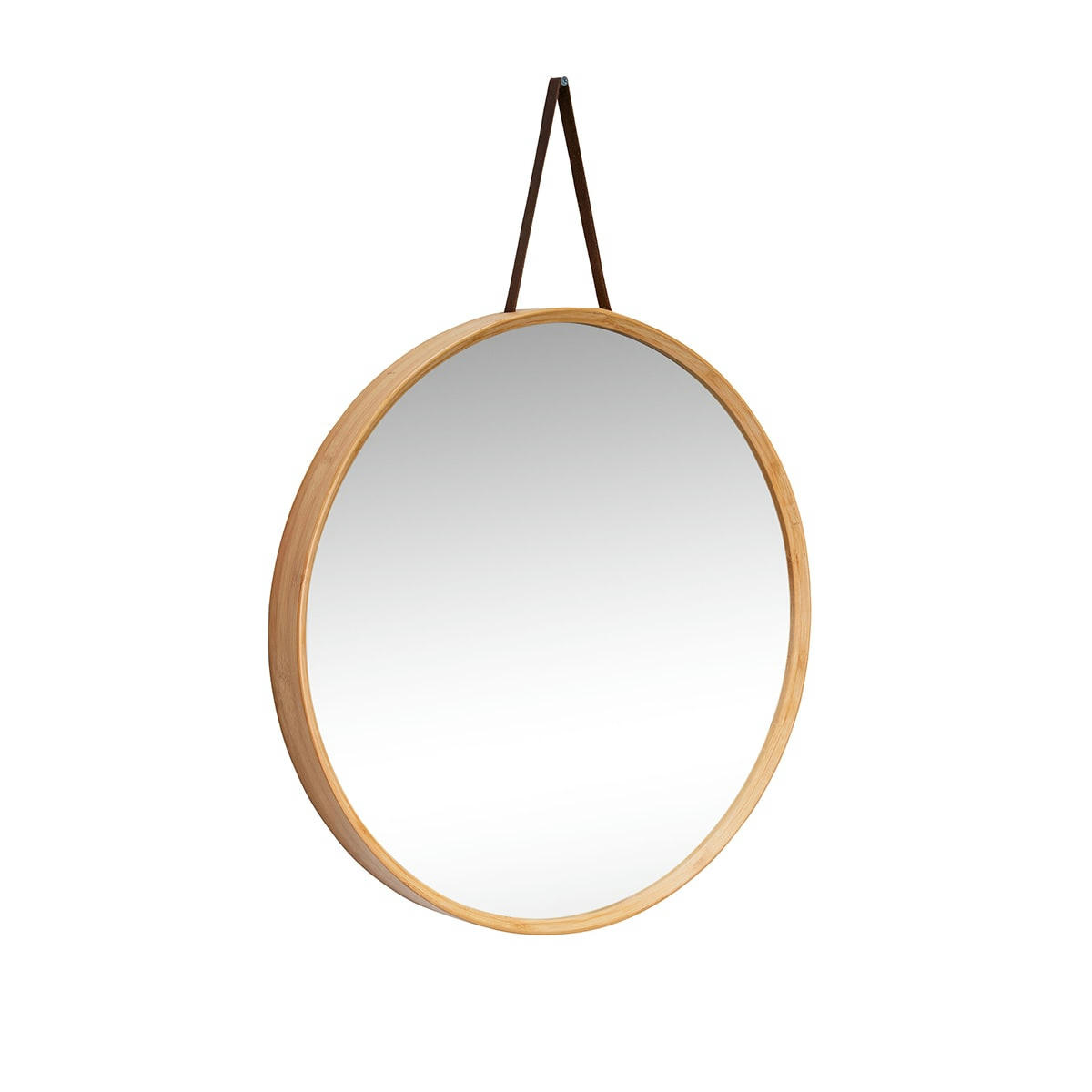 MOOD - Miroir mural avec cadre en bambou et lanière en cuir D60