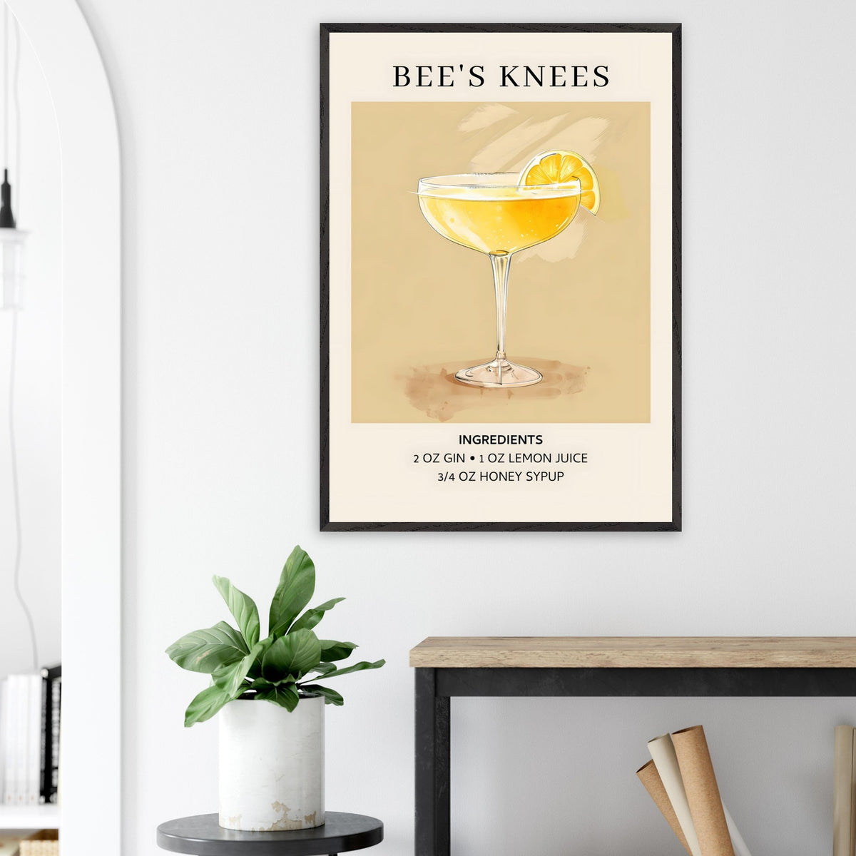 Artfulprints Poster Bee's Knees cocktail - Ingrediënten  - 70x100 cm - Geel