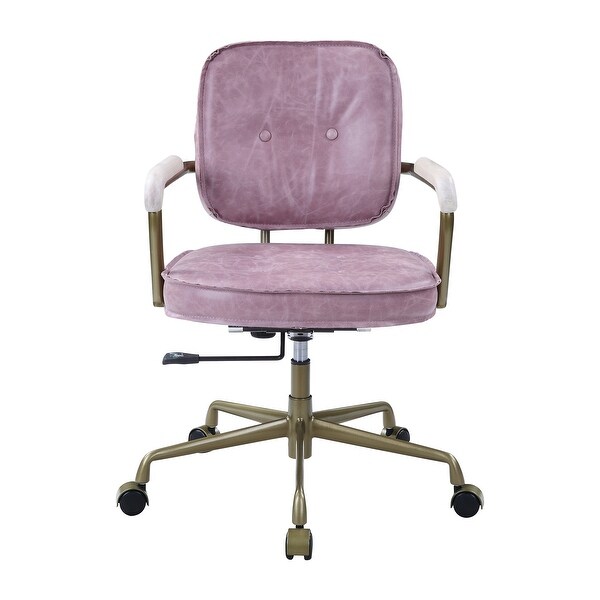 Vintage Industrial Style Swivel & Adjustable Height Leather Office Chair with Metal Base and Legs