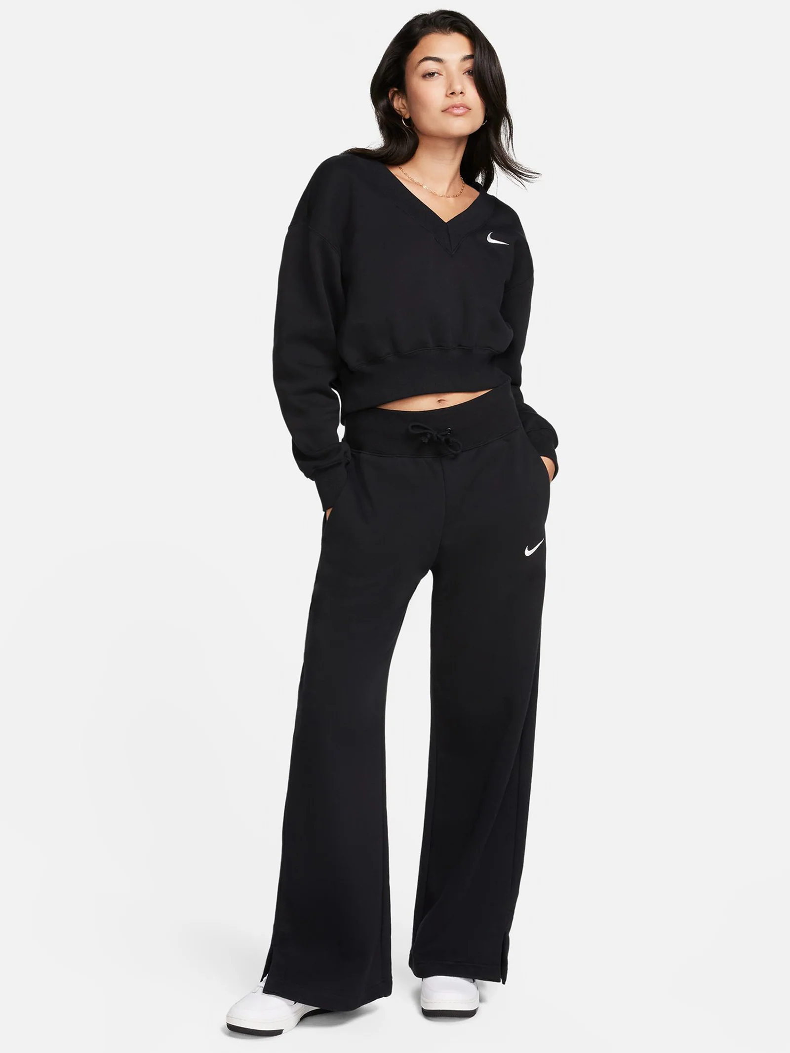 Fleece Cropped V-Neck Top