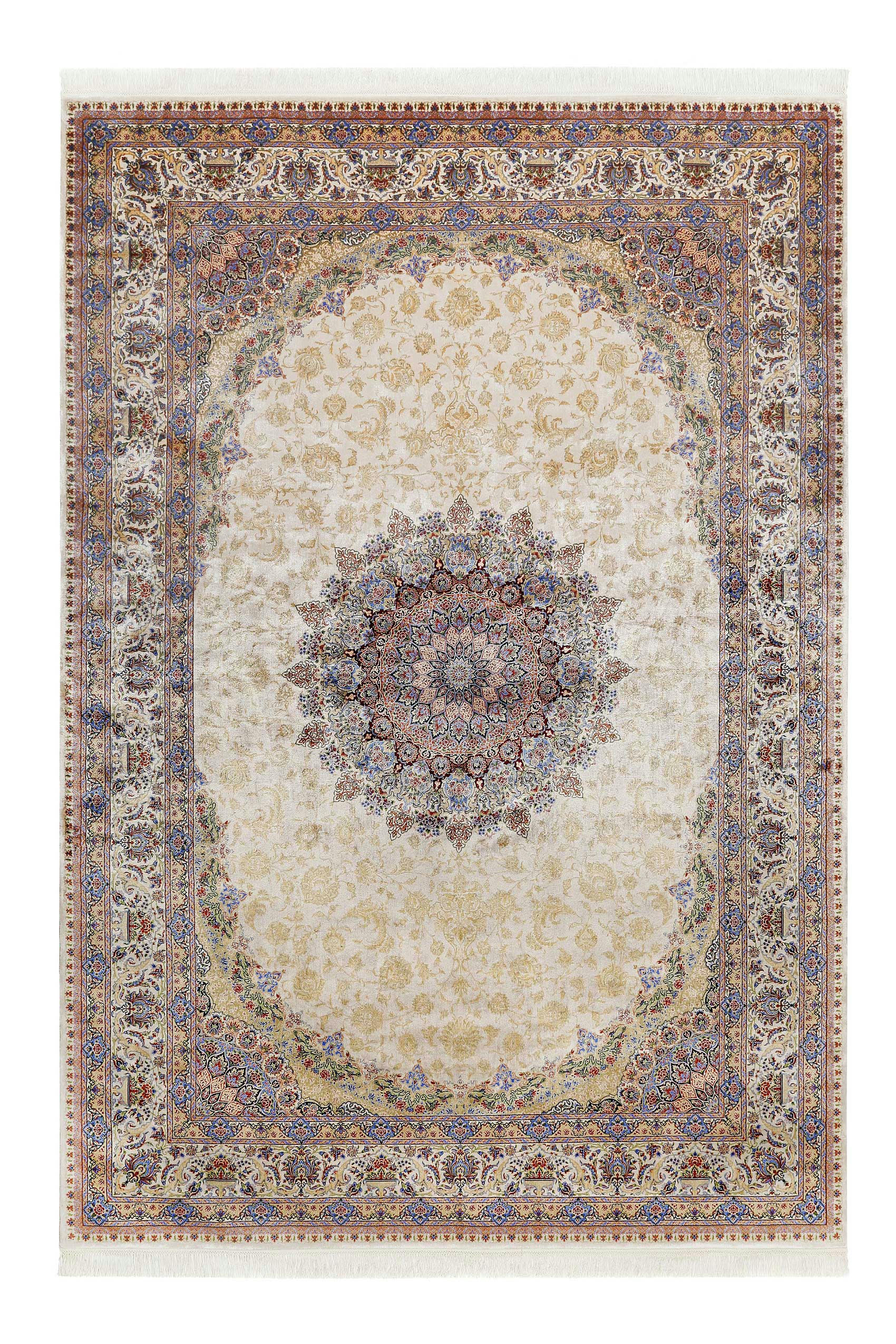 TÄBRIZ - Tapis tissé fin vintage beige de très grande qualité soyeux 400x300