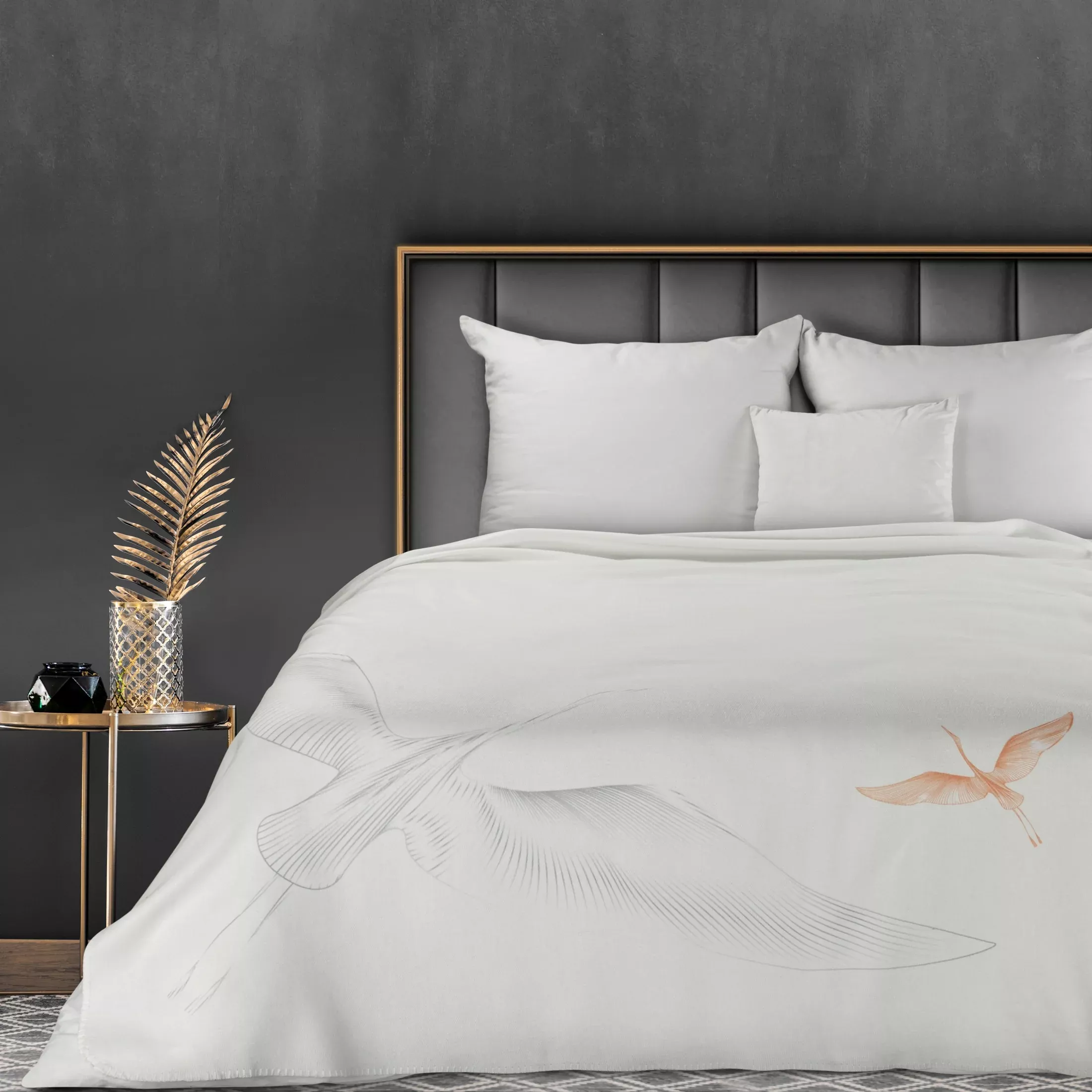 Koc akrylowy 150x200 cm beżowy z nadrukiem żurawi LEA Eurofirany Premium