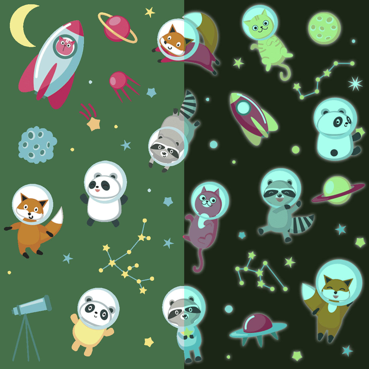 - Stickers mural phosphorescents lumineux animaux 135x100cm