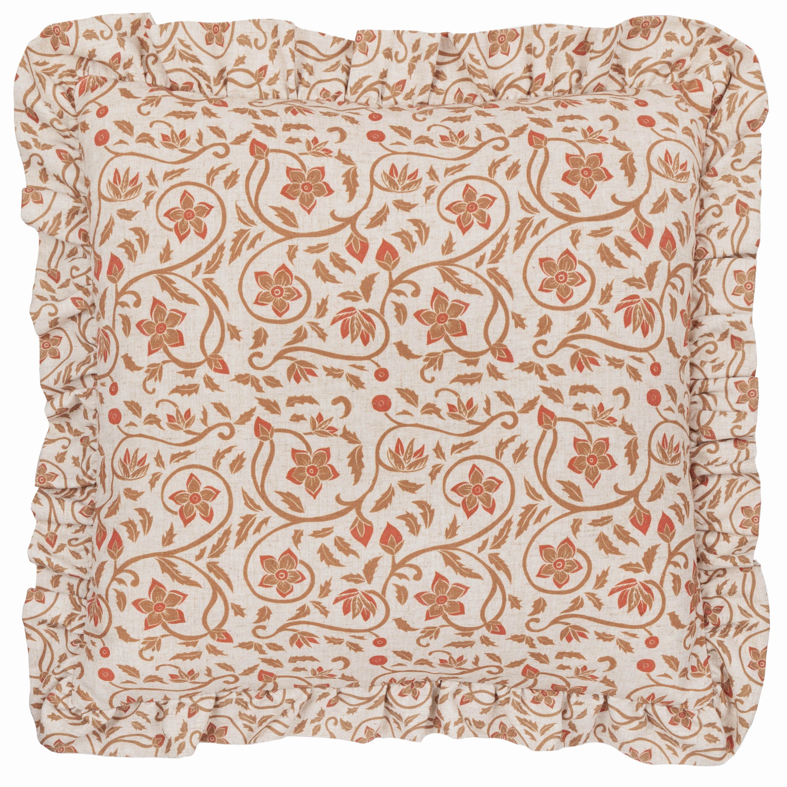 Paoletti Linen Filigree Printed Ruffle Cushion