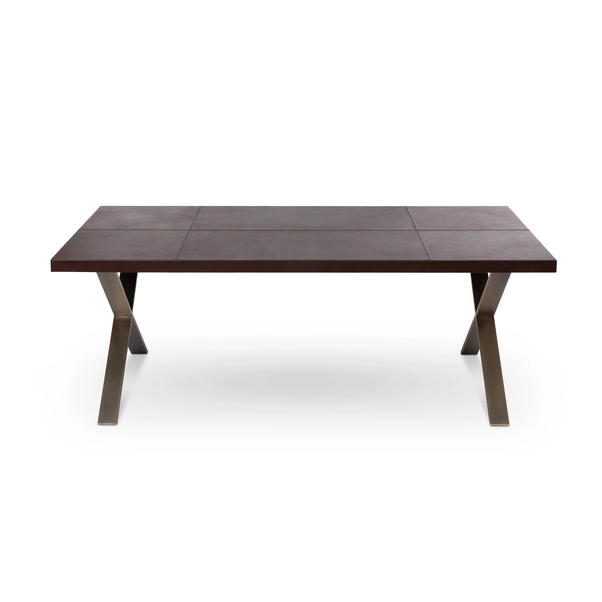Rhodes Leather and Brass Dining Table - Rust Brown