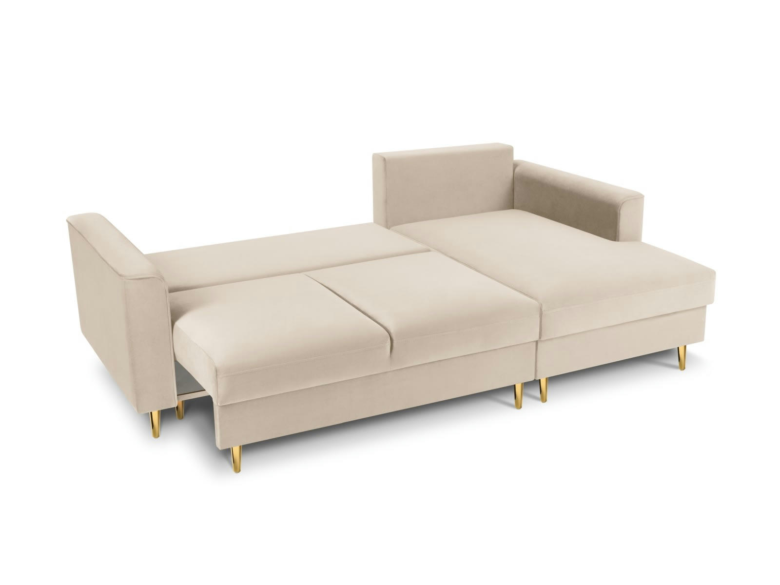 LEONA - Canapé d'angle 4 places en velours beige