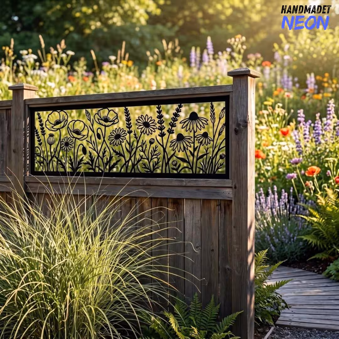 Custom Wildflower Metal Fence Topper, Floral Outdoor Railings Panel Sign, Fireplace Screen